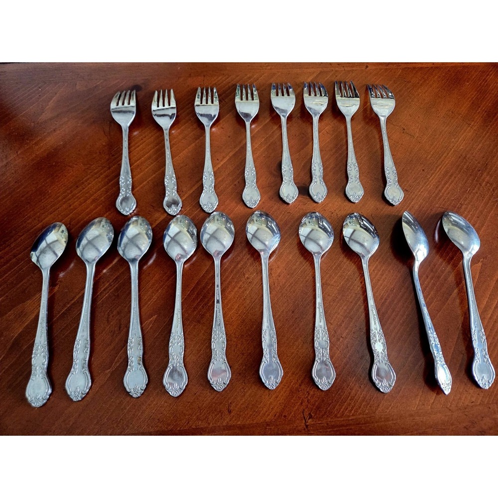 18 Pc Silverware Set 10 Teaspoons 8 Forks Nasco Stainless Elizabethan II Floral - Picture 2 of 6